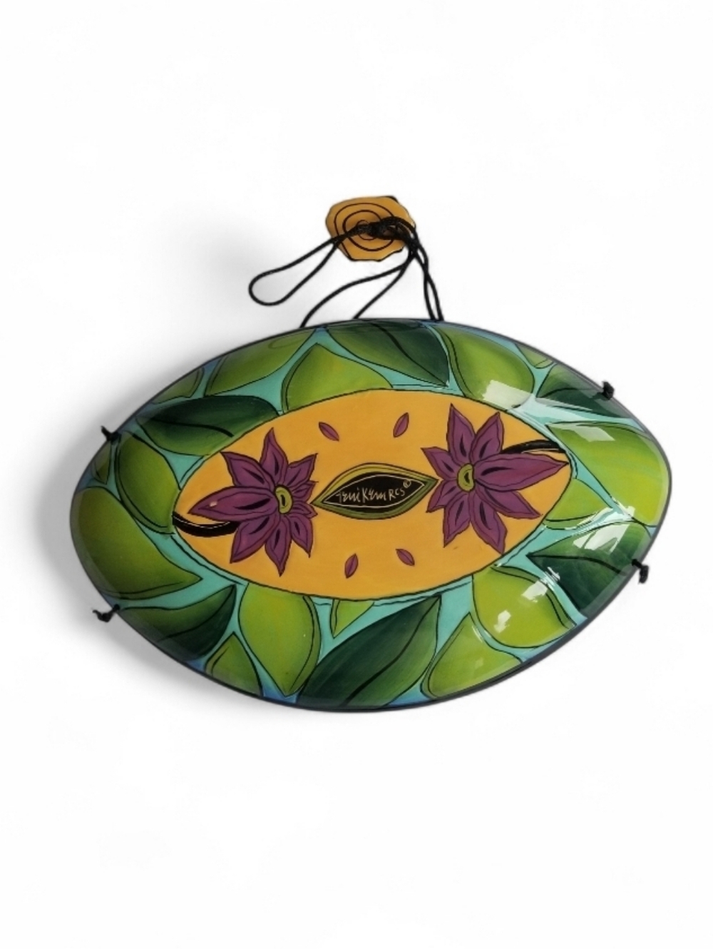 Terri Kern Artist Colorful Hand-Painted Hanging Ceramic Platter Bird Bath Feeder - Picture 3 of 9
